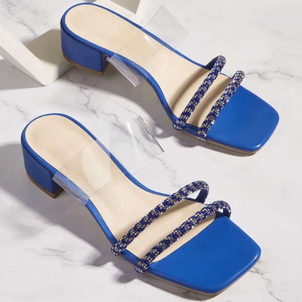 

Rhinestone Decor Chunky Heeled Strappy Sandals, Blue
