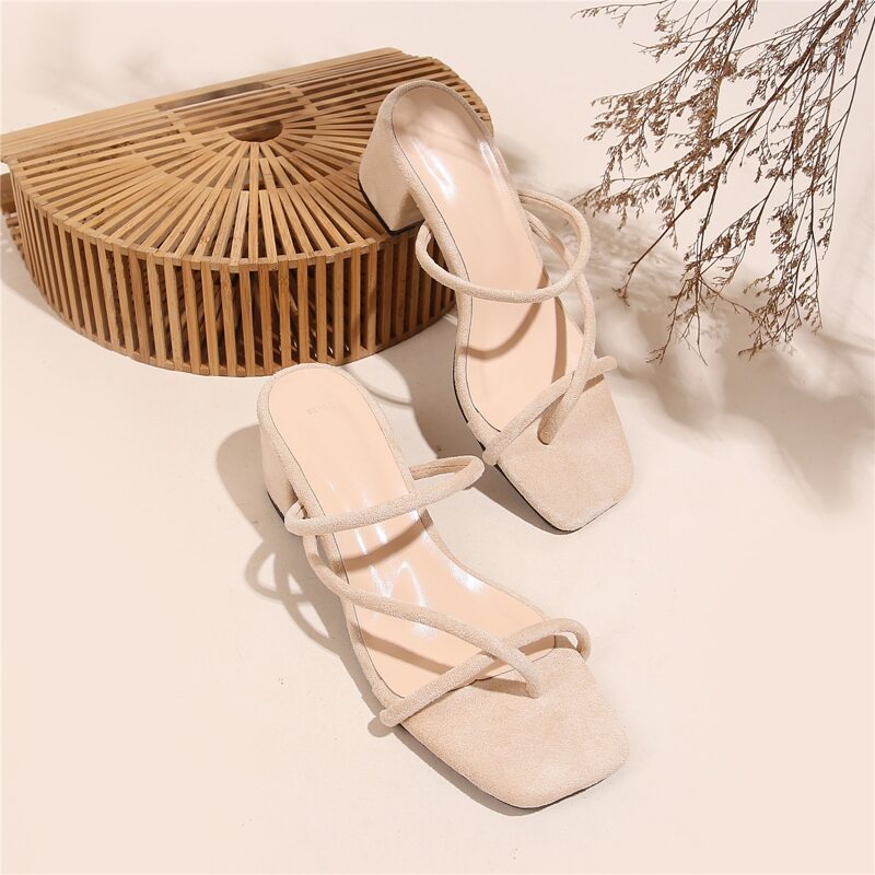 

Suede Minimalist Chunky Thong Sandals, Beige