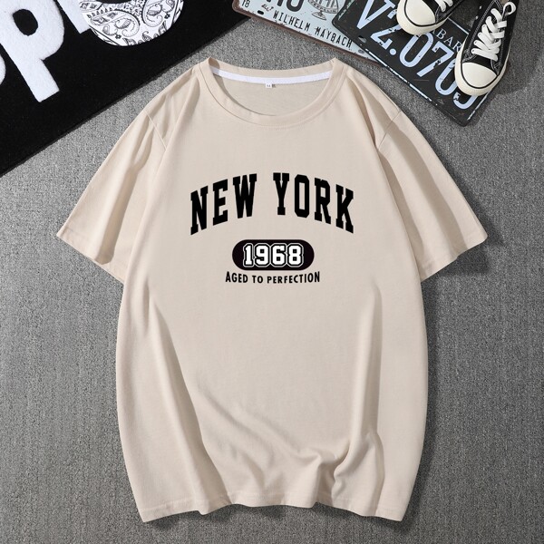 

Men Letter Graphic Short Sleeve Tee, Khaki