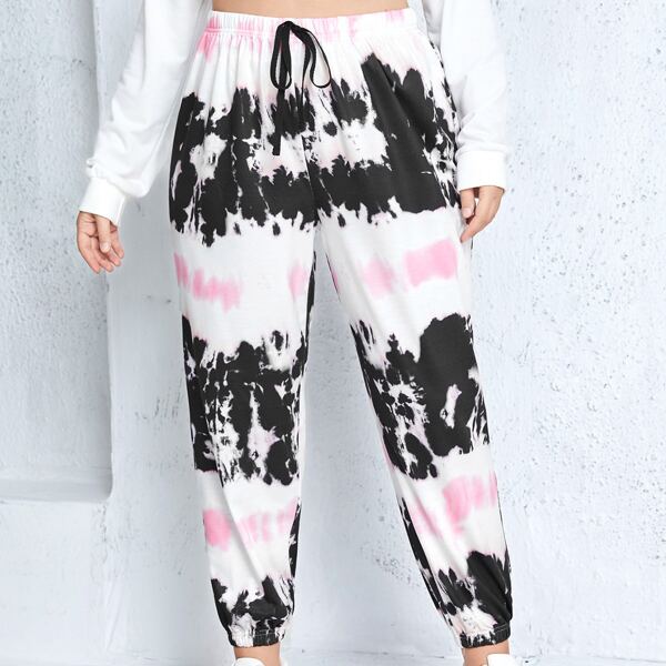 

Plus Knot Front Tie Dye Sweatpants, Multicolor