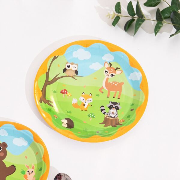 

10pcs 9 Inch Cartoon Graphic Disposable Plate, Multicolor