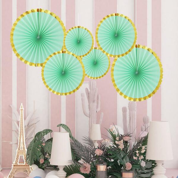 

6pcs Paper Fan Decoration, Mint green