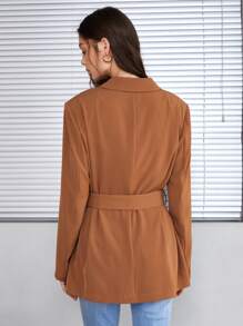 SHEIN Áo vest Thắt lưng Thùa khuyết màu trơn Thanh lịch - màu nâu - Xem 4