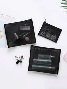 3入組網紗旅行收纳包 - 黑色 - 查看 1