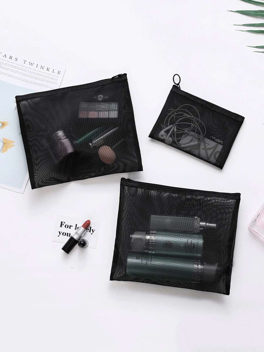 3入組網紗旅行收纳包 - 黑色 - 查看 1
