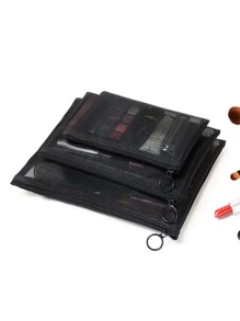 3入組網紗旅行收纳包 - 黑色 - 查看 3