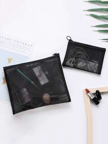 3入組網紗旅行收纳包 - 黑色 - 查看 5