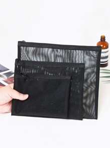 3入組網紗旅行收纳包 - 黑色 - 查看 6