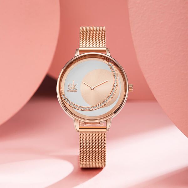

Rhinestone Decor Mesh Strap Quartz Watch