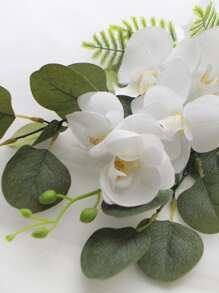 1 件人造蝴蝶兰丝绸花新娘花束、假植物、秋季装饰、房间、书桌、花园装饰、房间装饰用品 - 白色 - 查看 3