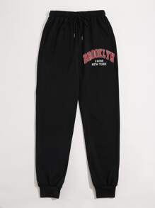 SHEIN Unity Quần thể thao nữ Thắt nút Lá thư - màu đen - Xem 4