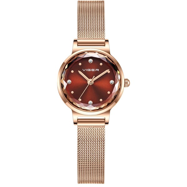

Rhinestone Decor Round Pointer Mesh Strap Quartz Watch