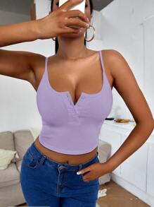 SHEIN SXY Half Button Crop Cami Top - Lilac Purple - View 1