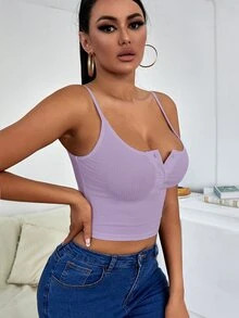 SHEIN SXY Half Button Crop Cami Top - Lilac Purple - View 3