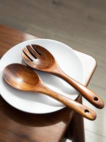 2 件套木制勺子和叉子套装学校用品、圣诞礼物 - 棕色 - 查看 4