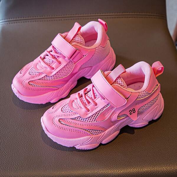 

Toddler Girls Mesh Panel Velcro Strap Chunky Sneakers, Pink