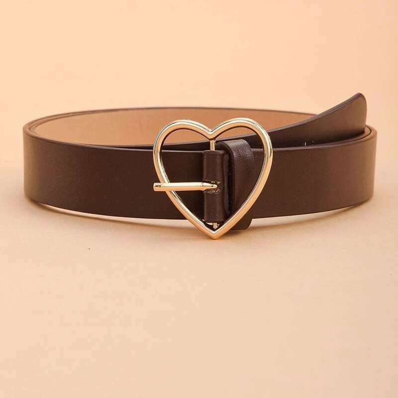 

Heart Decor Buckle Belt, Coffee brown