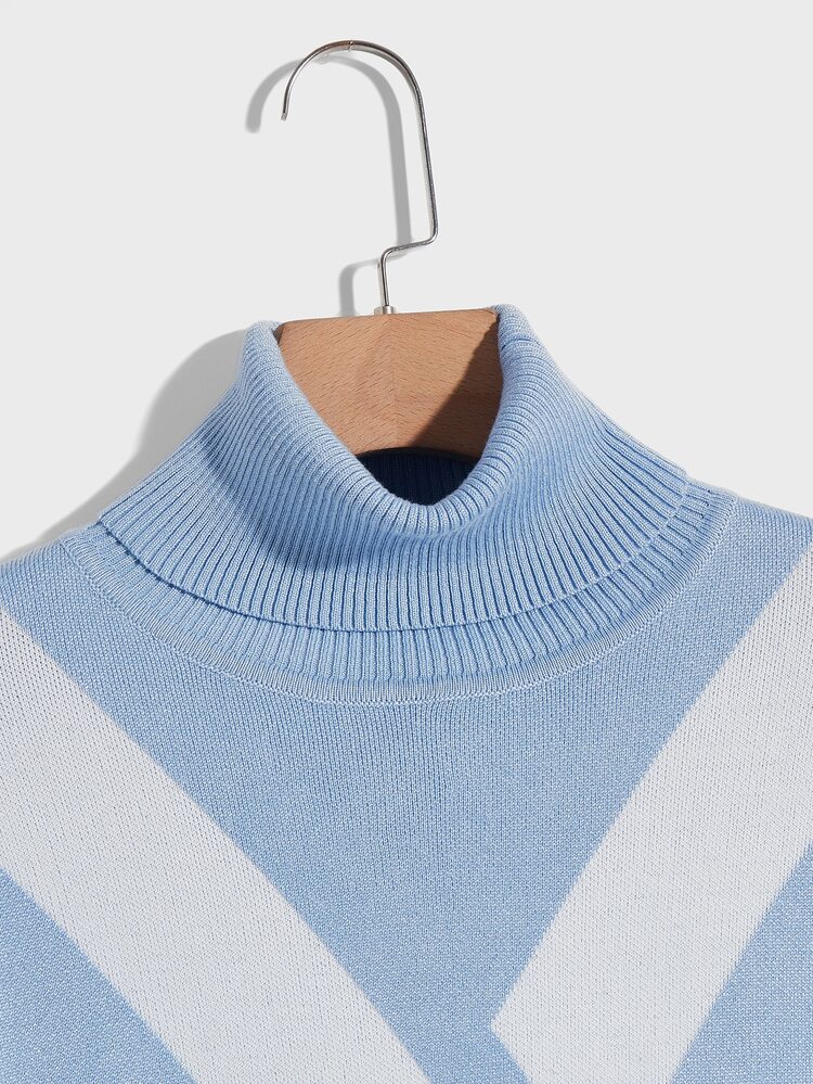 Manfinity Pull à motif géométrique col roulé - Bleu ciel - Voir 3
