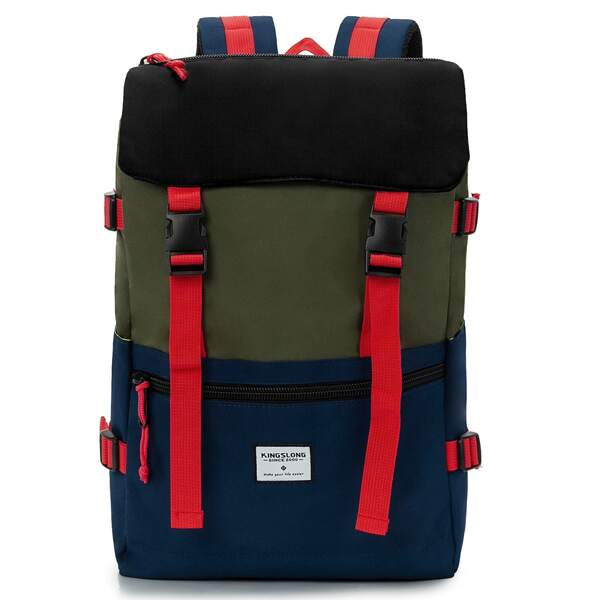 

Men Colorblock Buckle Decor Flap Backpack, Multicolor