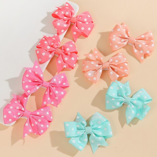 

8pcs Toddler Girls Polka Dot Bow Decor Hair Clip, Multicolor