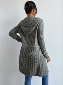 SHEIN Essnce Áo len Mở Dây kéo Gân đan màu trơn Giải trí - Màu xám đen - Xem 3