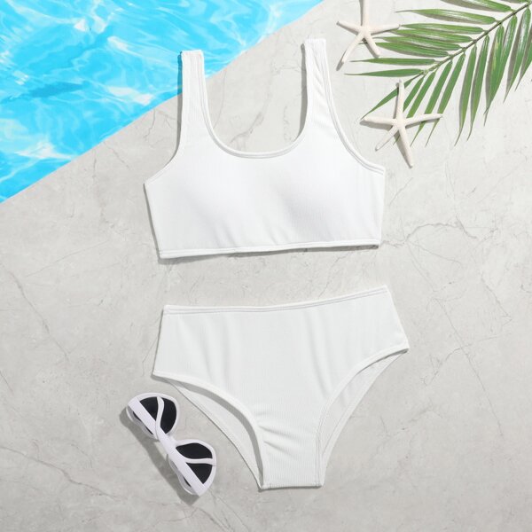 

Girls Plain Bikini Swimsuit, White