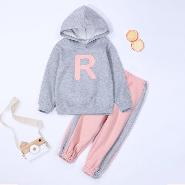 

Toddler Girls Letter Graphic Hoodie & Contrast Side Seam Sweatpants, Multicolor