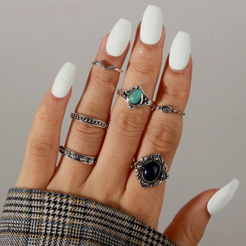 

6pcs Engraved Ring, Antique silver