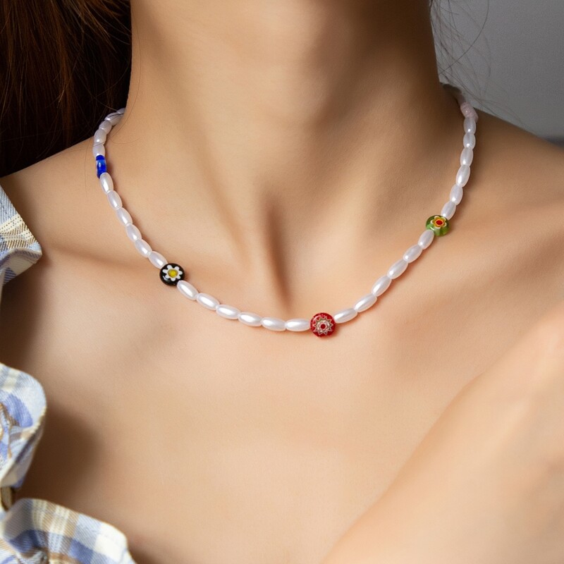

Faux Pearl Beaded Necklace, Multicolor