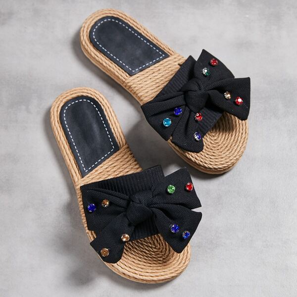

Bow Decor Espadrille Slides, Black