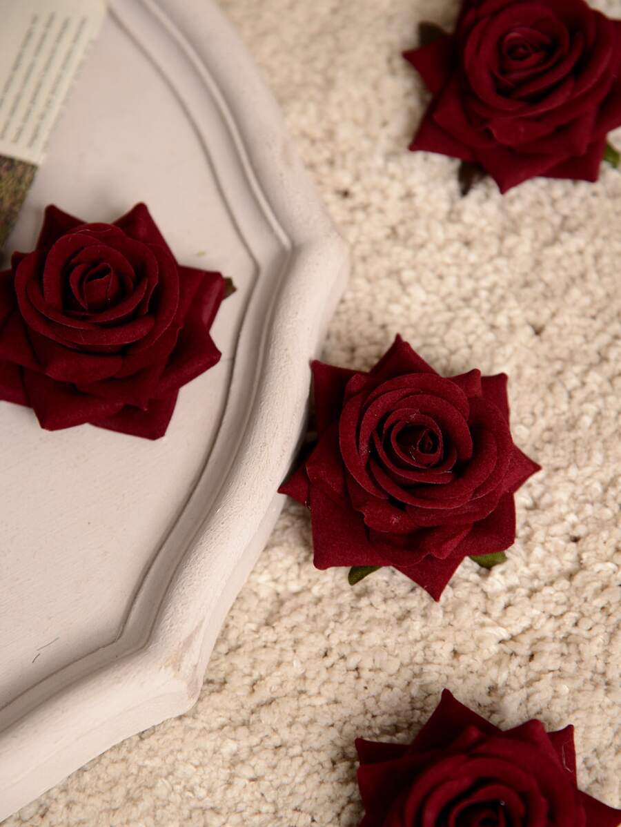 4 cái đầu hoa hồng nhân tạo - Màu Đỏ Sâu - Xem 1