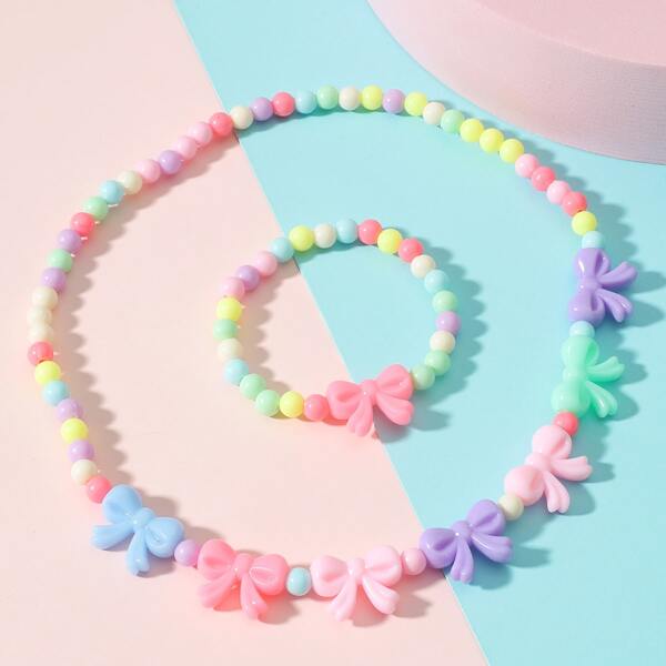 

2pcs Toddler Girls Beaded Jewelry Set, Multicolor