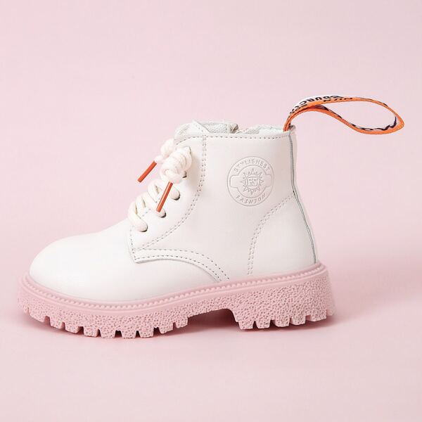 

Girls Side Zip Lace-up Front Combat Boots, Pink
