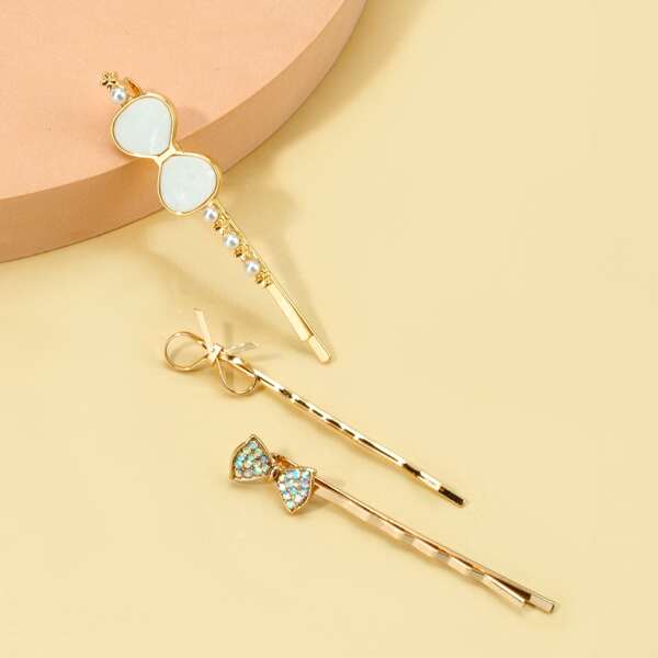 

3pcs Toddler Girls Faux Pearl Bow Decor Hair Clip, Multicolor