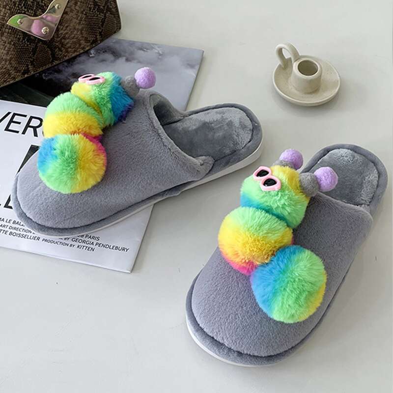 Cartoon Decor Round Toe Bedroom Slippers, Grey