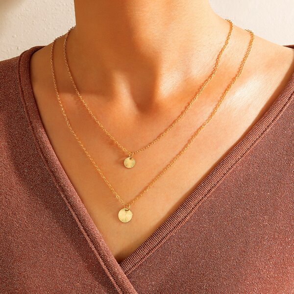 

2pcs Round Charm Necklace, Gold