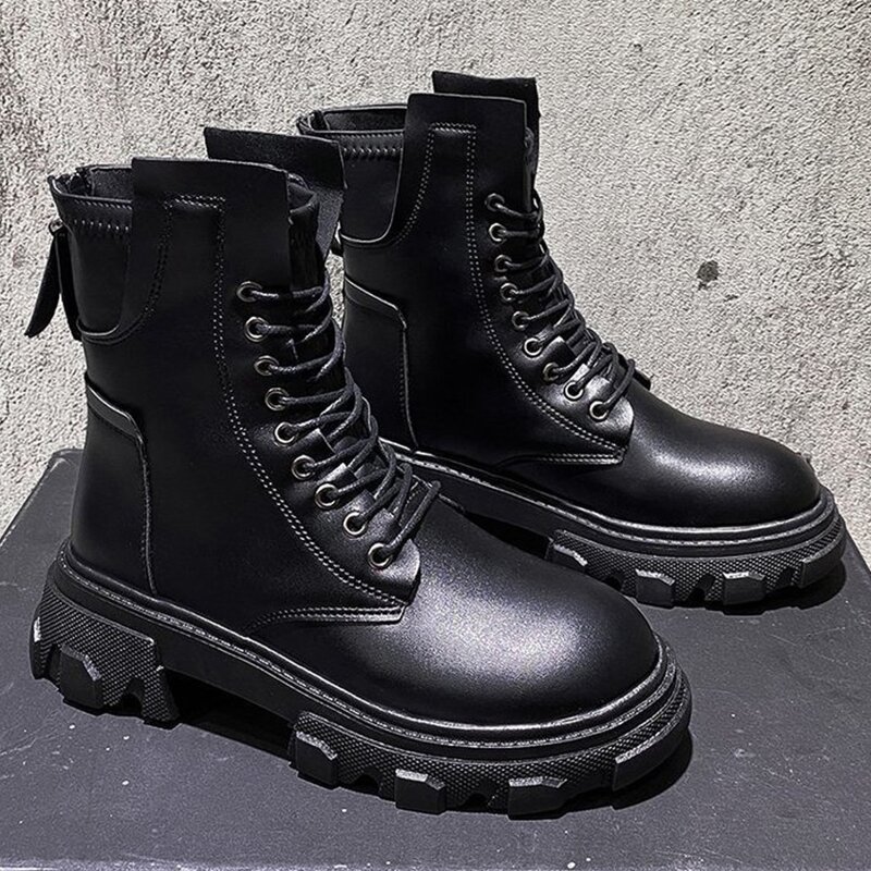 

Solid Lace Up Front Chunky Combat Boots, Black