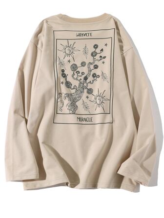 تيشيرت رجالي فضفاض مناسب بطبعة زهور وحروف بأكمام طويلة