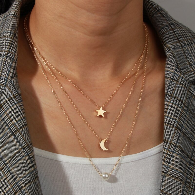 

Faux Pearl Decor Layered Necklace, Gold