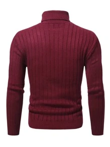 Manfinity Men Cable Knit Turtleneck Sweater - Burgundy - View 2