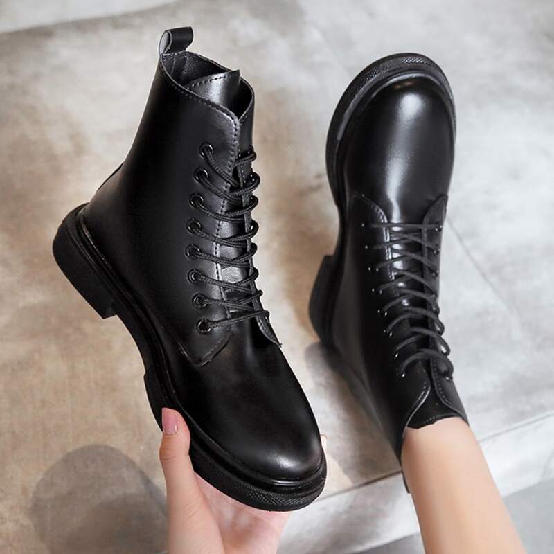 

Solid Lace Up Front Combat Boots, Black