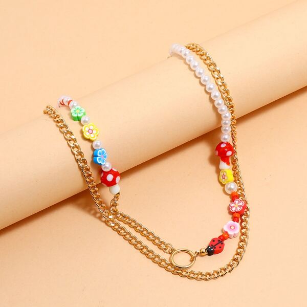 

Mushroom Decor Layered Necklace, Multicolor