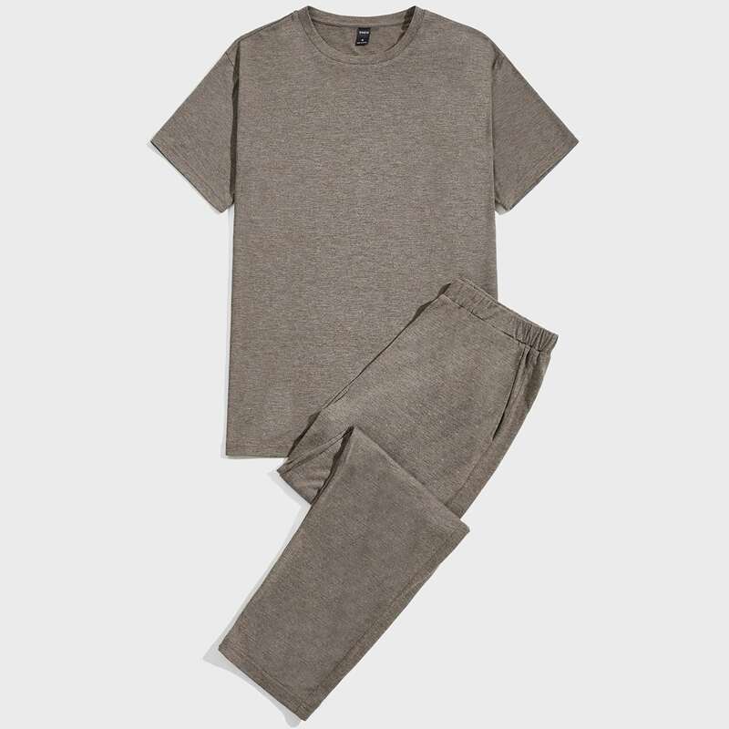 

Guys Solid Top & Pants Lounge Set, Mocha brown