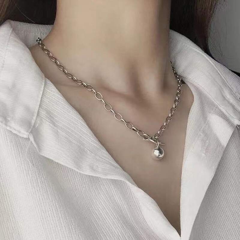 

Bead Pendant Chain Necklace, Silver