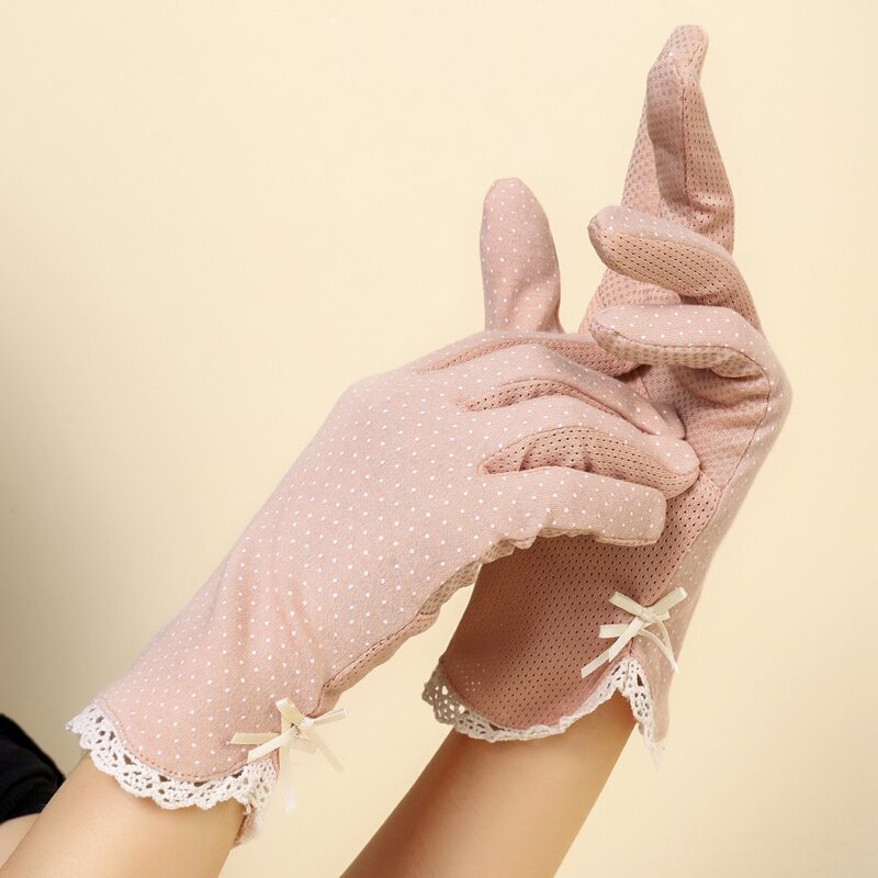 

Lace Trim Bow Gloves, Pink