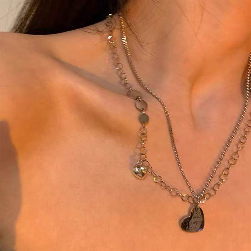 

2pcs Heart Charm Chain Necklace, Silver