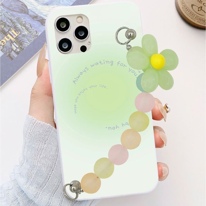 

Slogan Graphic Phone Case With Flower Hand Strap, Multicolor