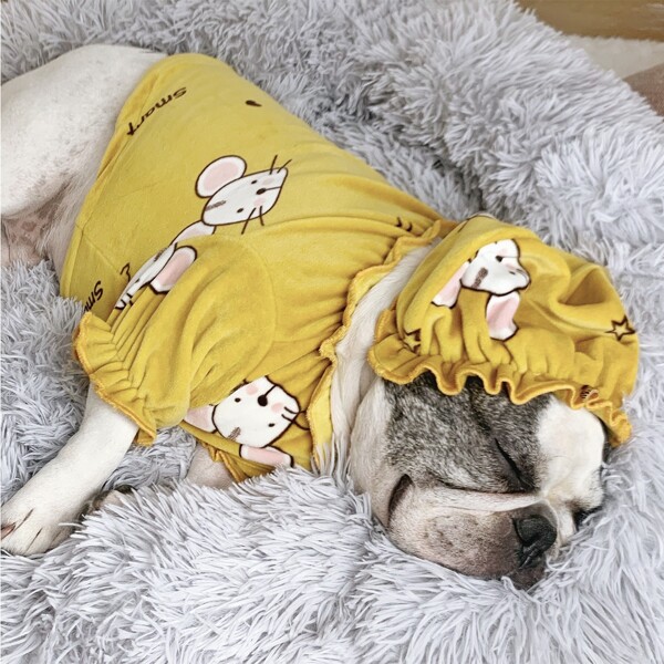 

1set Cartoon Mouse Print Pet Pajama & Hat, Multicolor