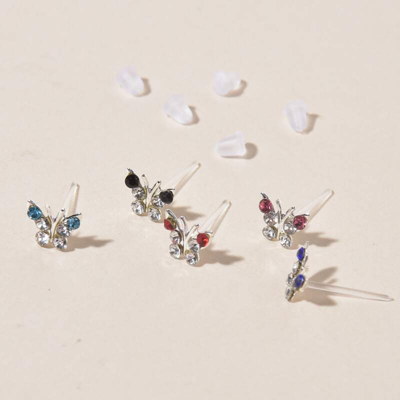 

20pcs Rhinestone Stud Earrings, Multicolor