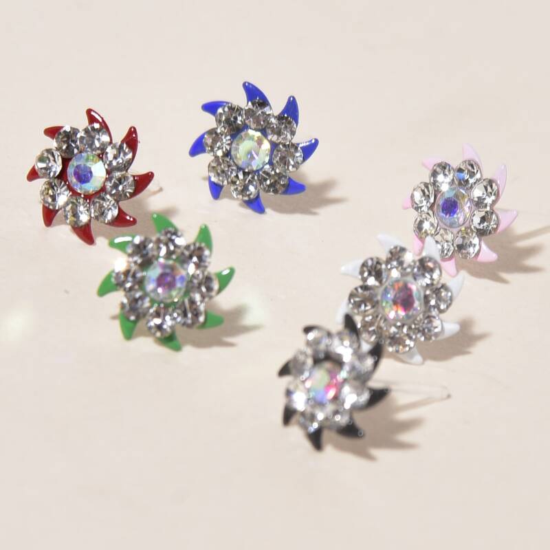 

12pcs Rhinestone Stud Earrings, Multicolor